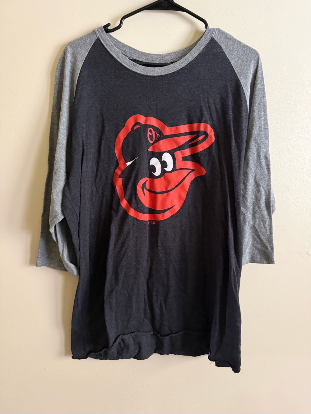 47 Brand Black & Gray Raglan Tee with Red Orioles Logo